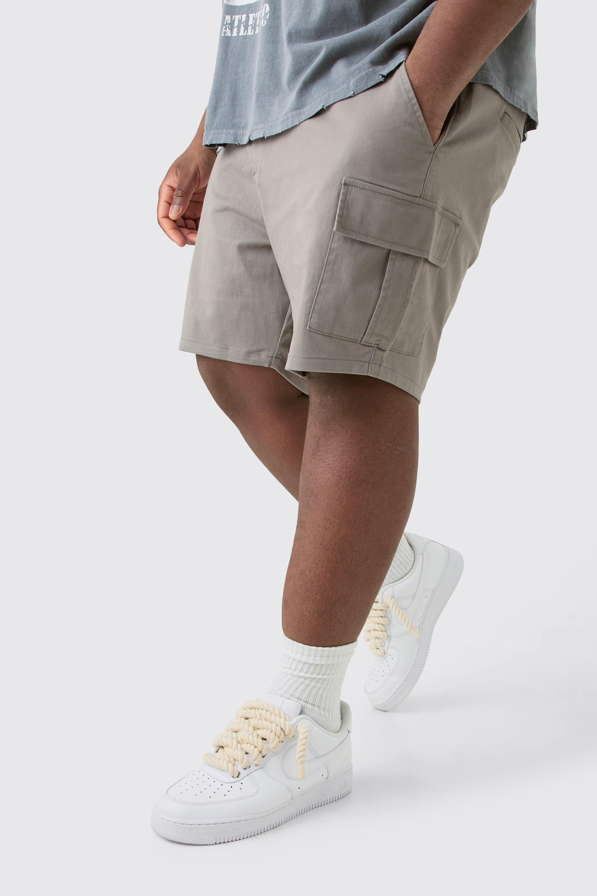 Plus Fixed Waist Grey Skinny Fit Cargo Shorts | boohooMAN USA Product Image