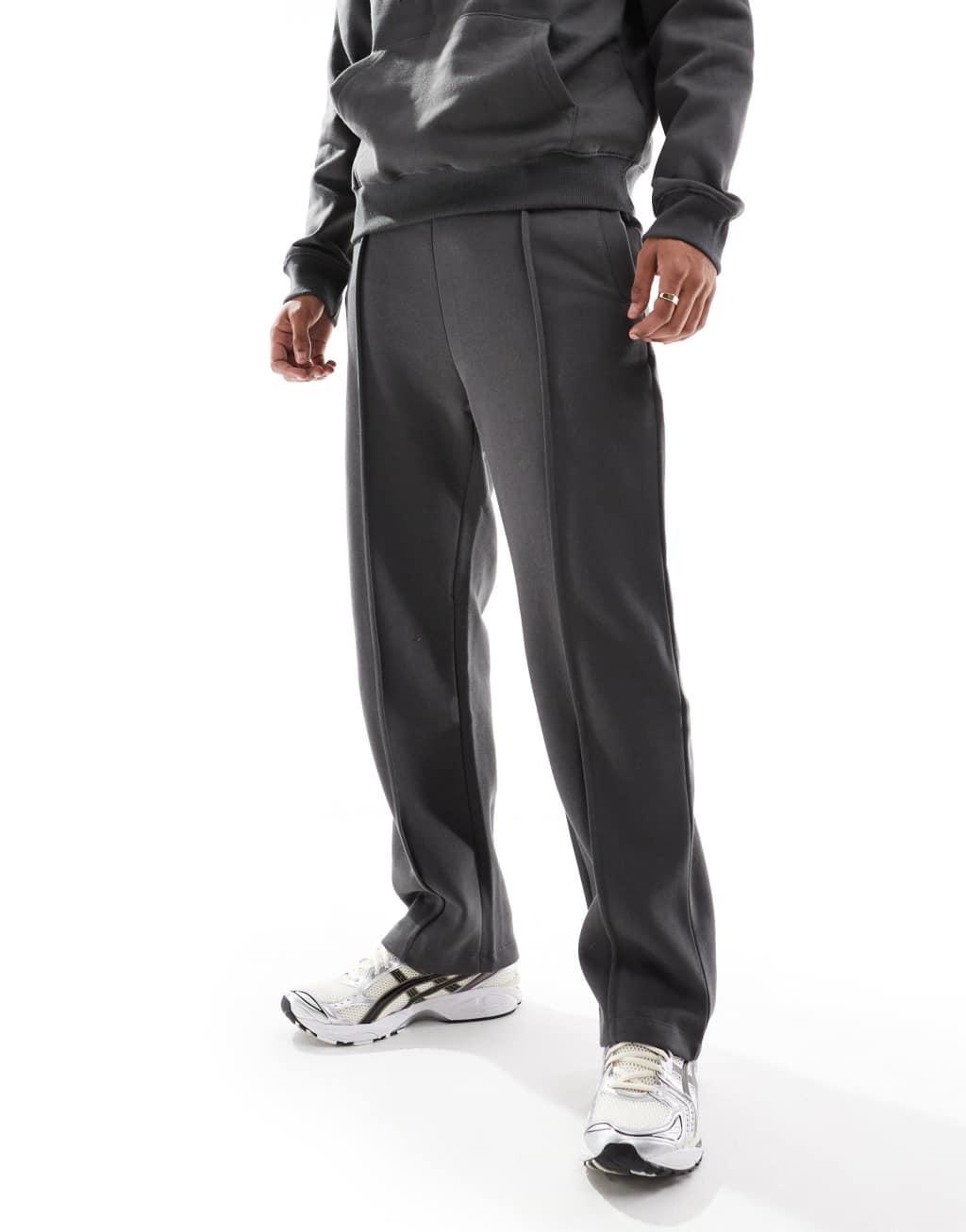 Bershka jersey hoodie and wide leg sweatpants in charcoal Product Image