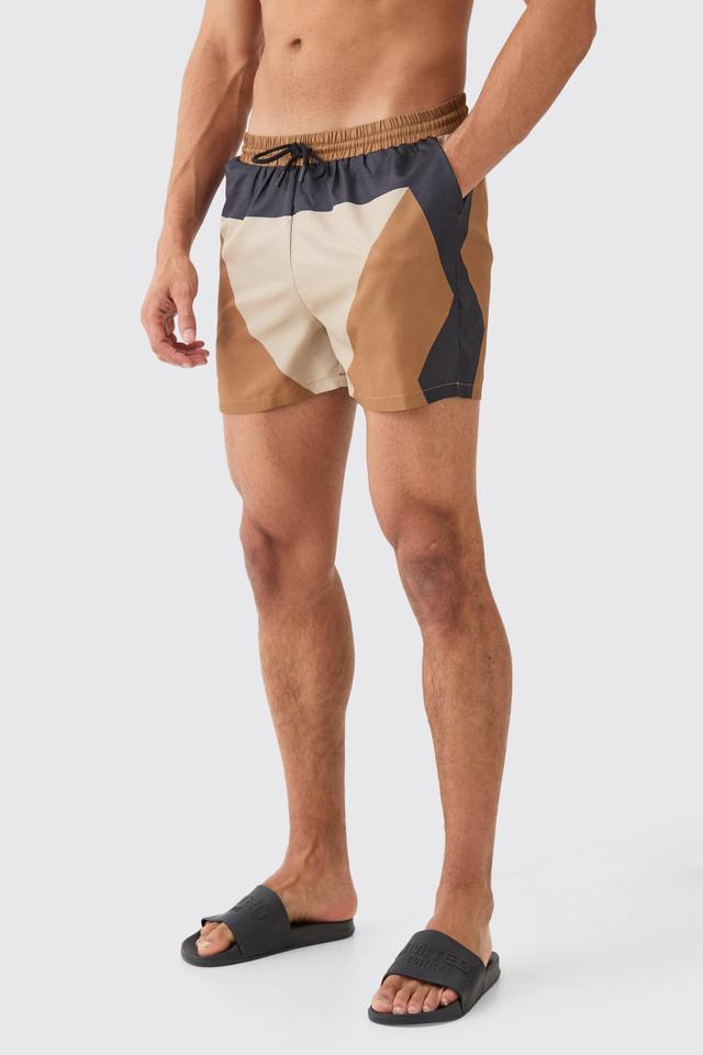 Short Length Colour Block Swim Trunks | boohooMAN USA Product Image