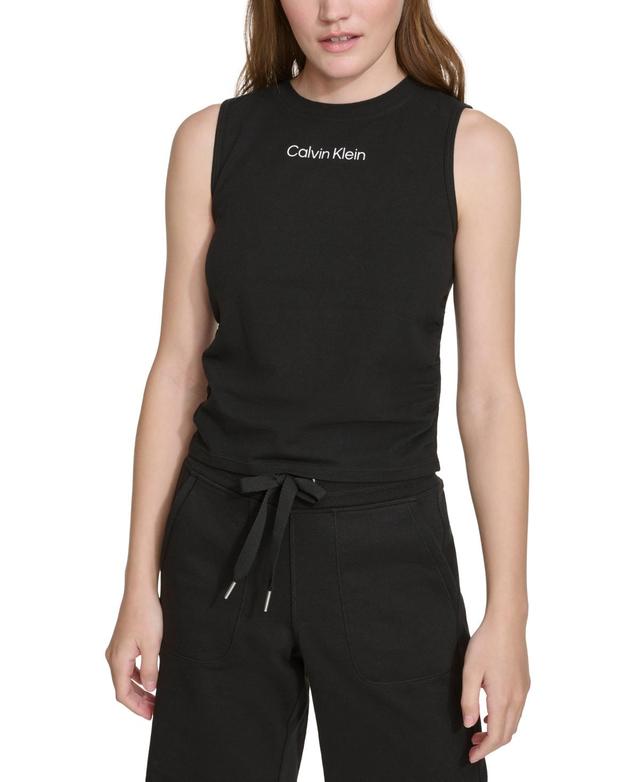 Calvin Klein Womens Ruched Crewneck Logo Tank Top Product Image