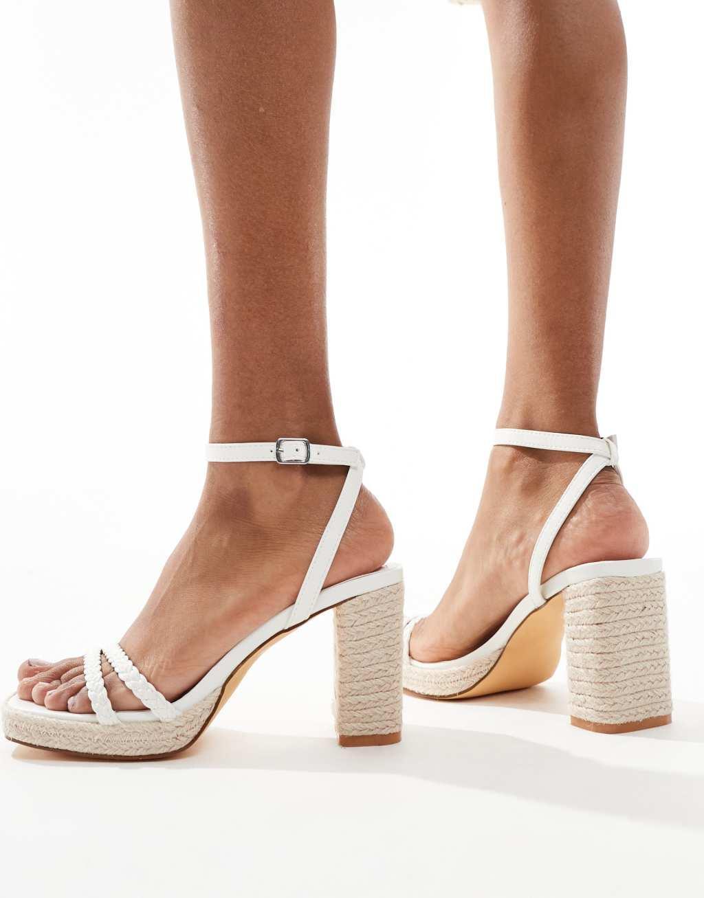 Glamorous braided espadrille heeled sandals in cream Product Image