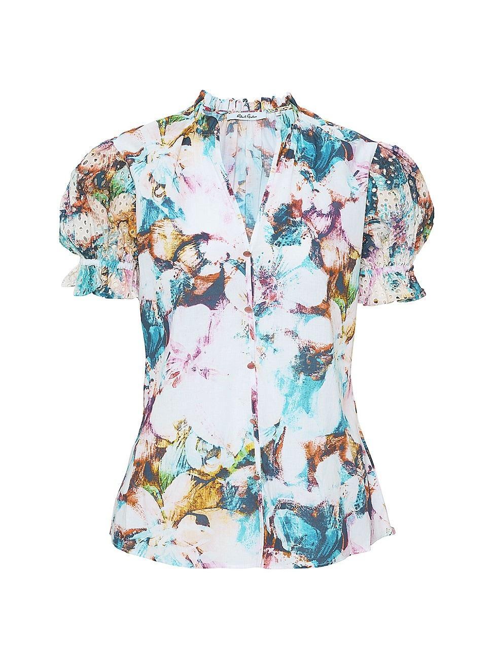 Womens Mila Floral Cotton Short-Sleeve Blouse Product Image