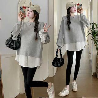 Maternity Crew Neck Mock Two Piece Sweatshirt Product Image