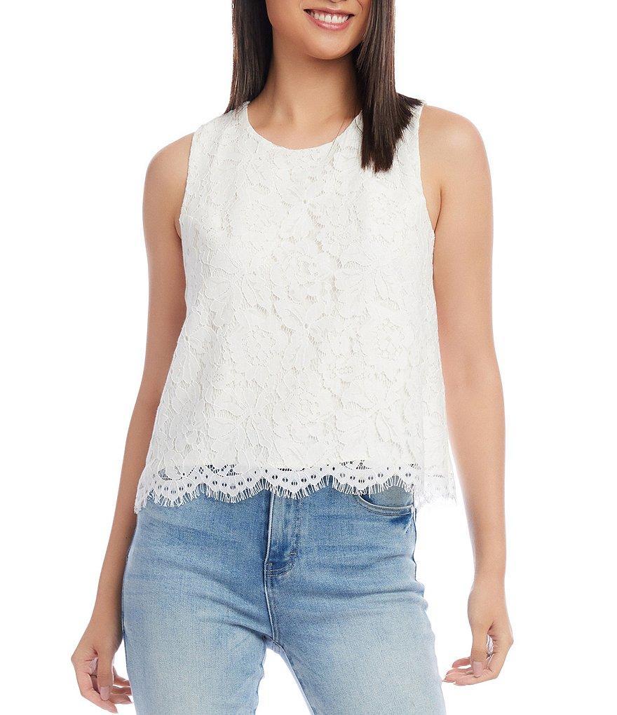 Karen Kane Crew Neck Sleeveless Lace Top Product Image