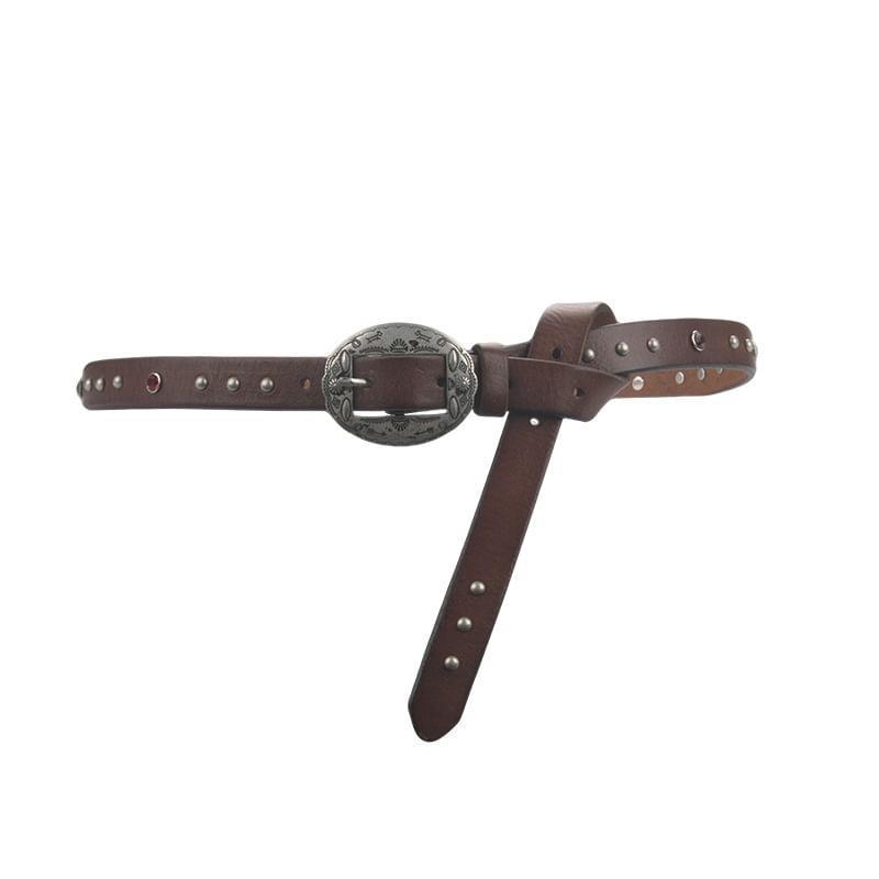 Engraved Buckle Rhinestone Studded Belt Product Image