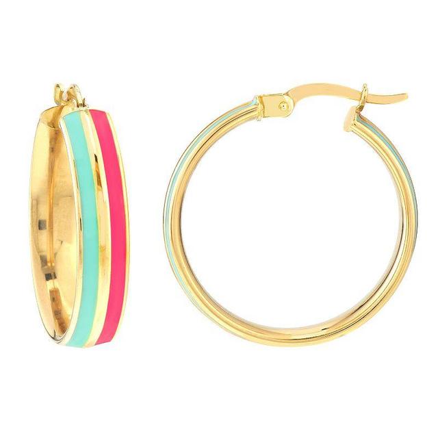 Color Romance 20 mm Enamel Striped Hoop Earrings, Womens, Black White Product Image