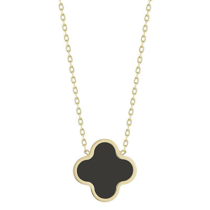 LUMINOR GOLD 14k Gold Clover Pendant Necklace, Womens Black Onyx Product Image