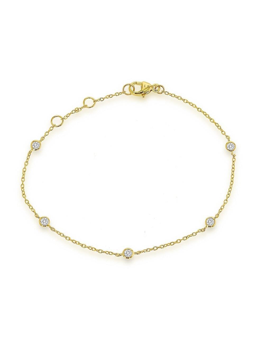 Womens 14K Yellow Gold & 0.05 TCW Diamond Bezel Chain Bracelet Product Image