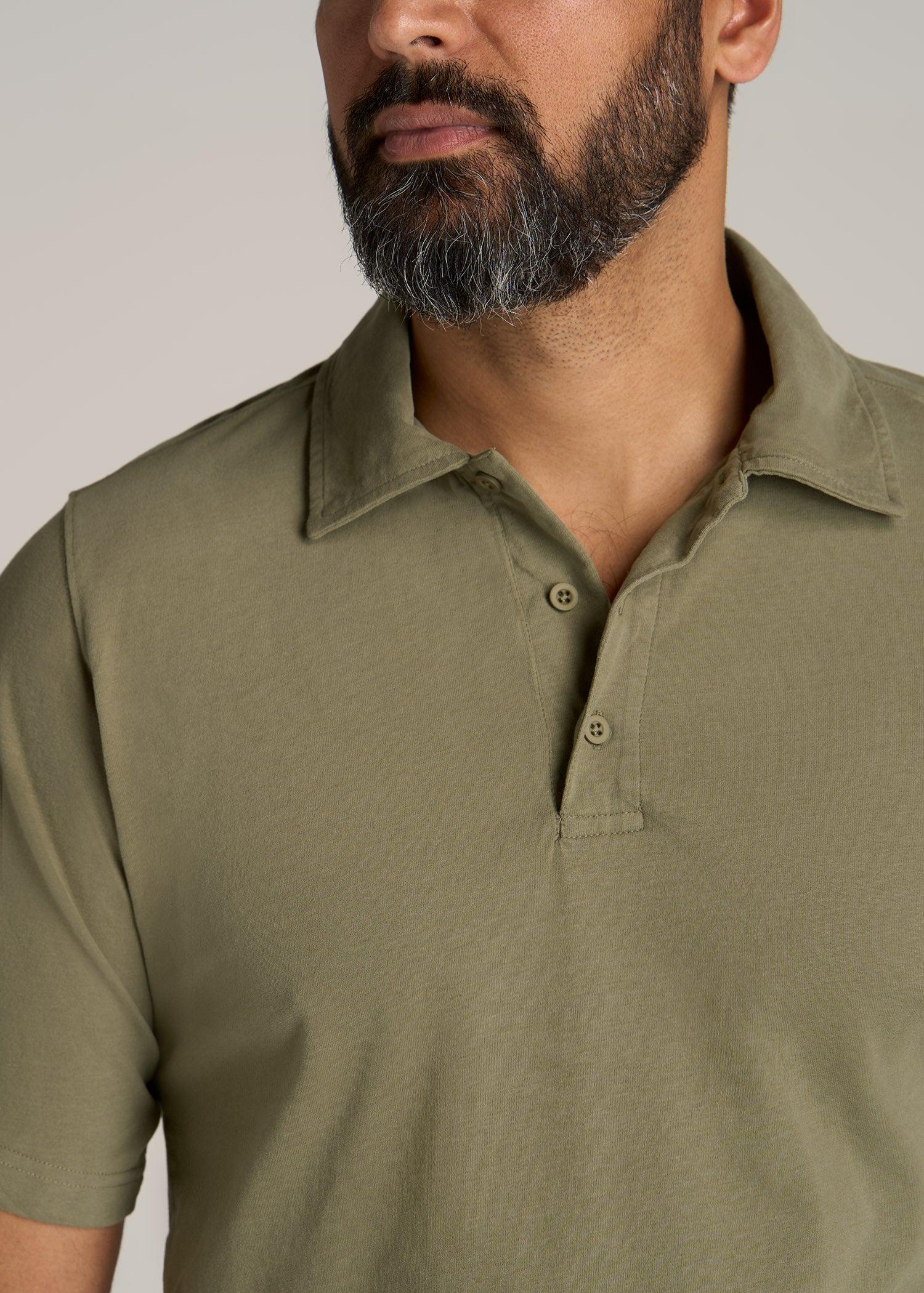 LJ&S Ultra Soft Short Sleeve Cotton Polo for Tall Men in Vintage Moss Green Product Image