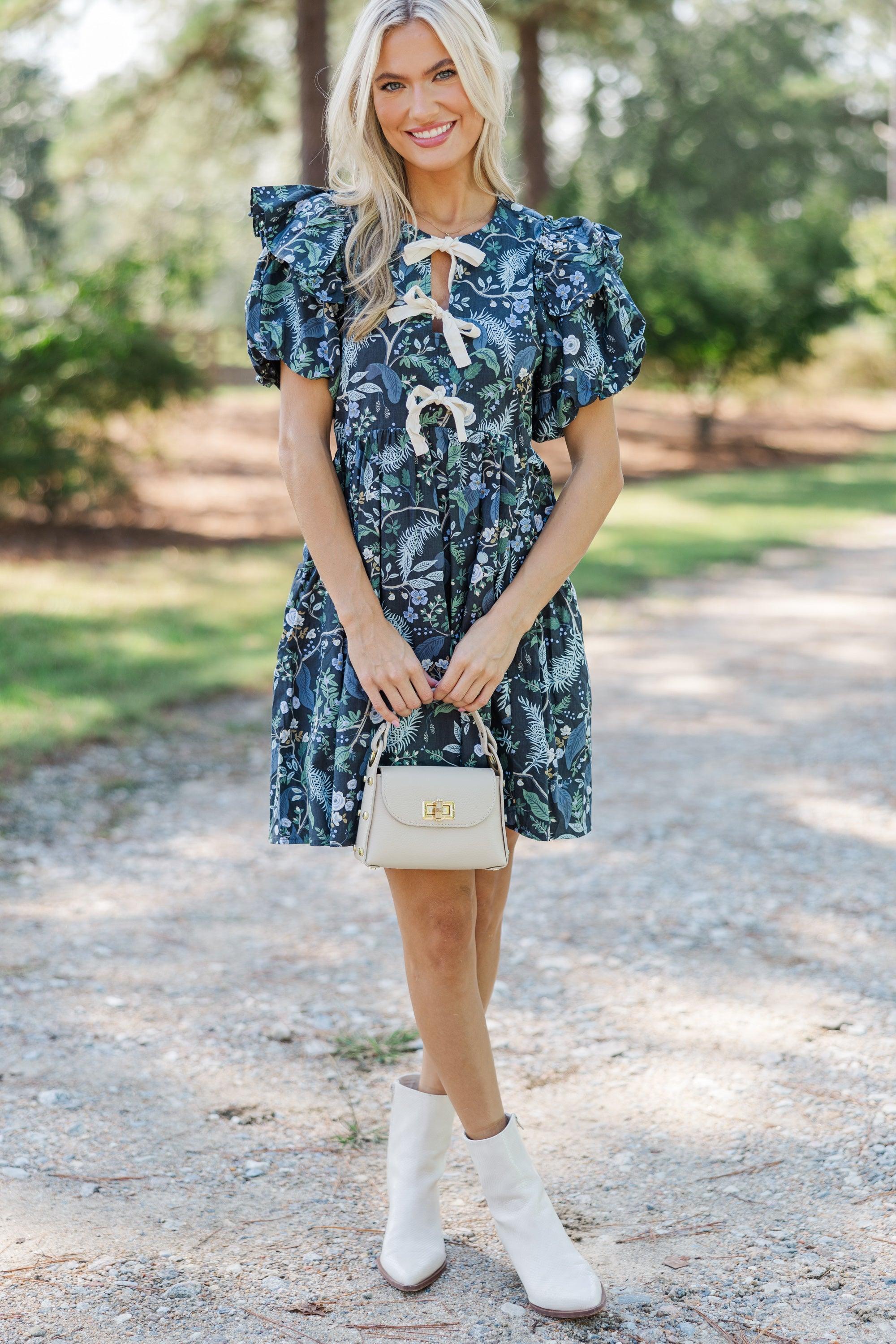 It's In The Wind Indigo Blue Floral Dress Product Image