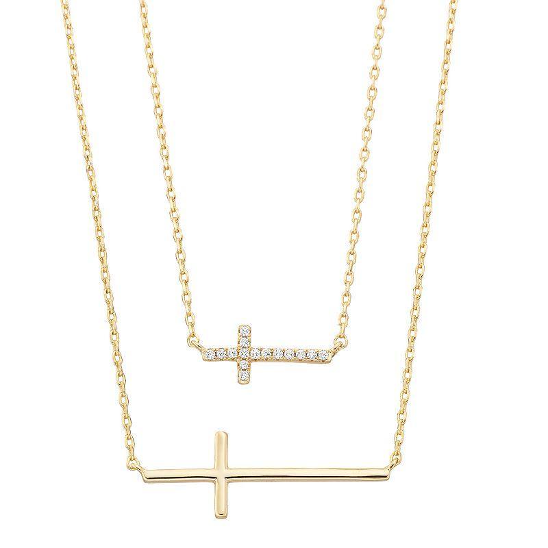 City Luxe Cubic Zirconia Horizontal Cross Necklace Set, Womens, Gold Tone Clear Product Image