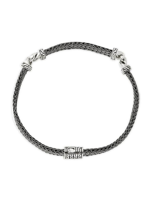 Mens Sterling Silver, Black Rhodium, & 0.2 TCW Pav Diamond Rata Chain Station Bracelet Product Image