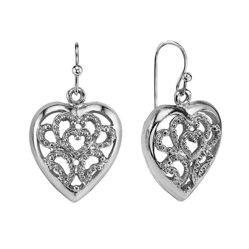 1928 Openwork Heart Drop Earrings, Womens, Yellow Product Image