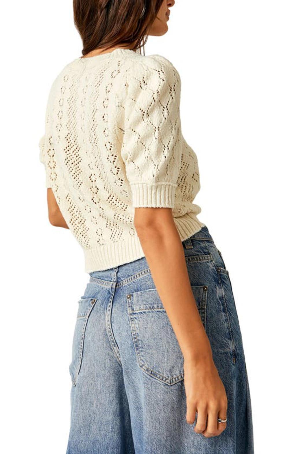 Eloise Open Stitch Puff Shoulder Sweater In Tofu Combo Product Image