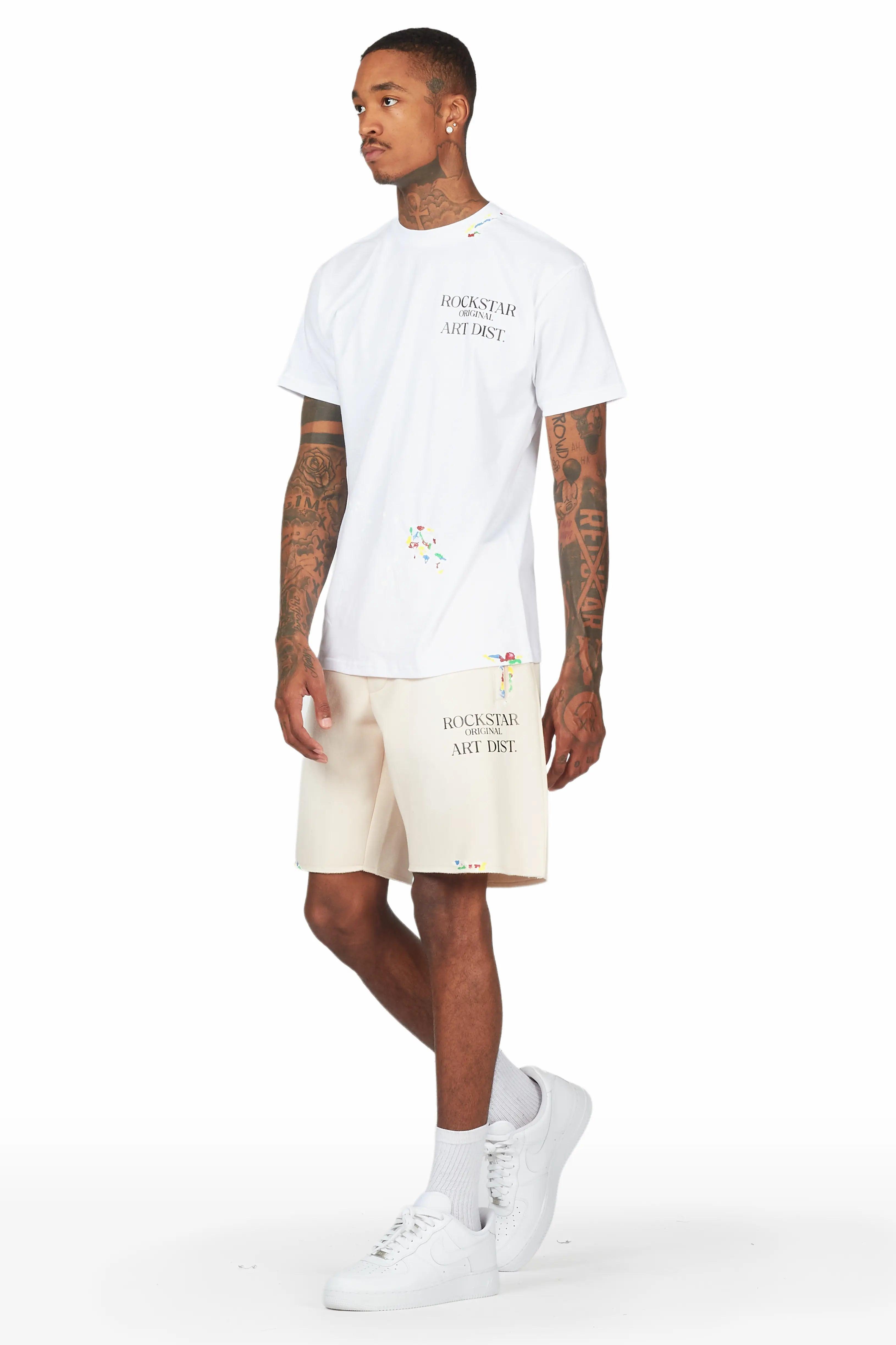 Rockstar Art Dist. White/Beige T-Shirt Short Set Male Product Image