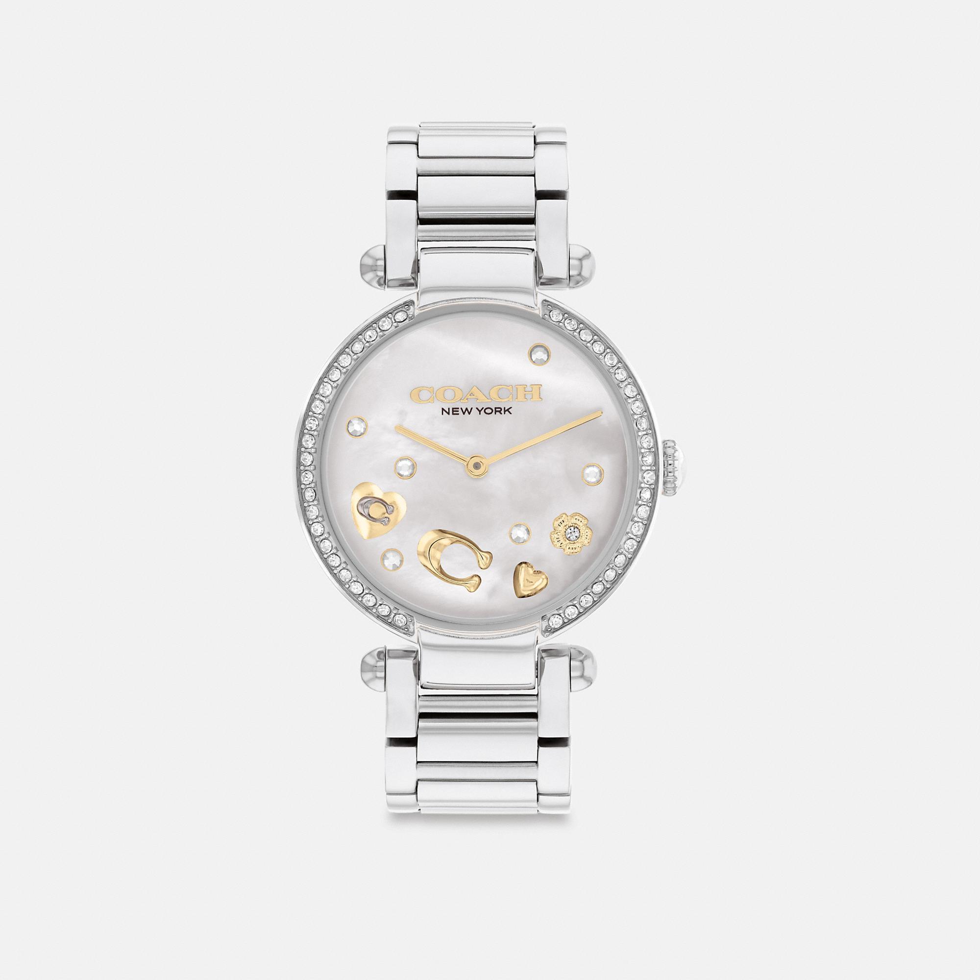 COACH Womens Crystal Charms Cary Quartz Analog Silver Stainless Steel Bracelet Watch Product Image