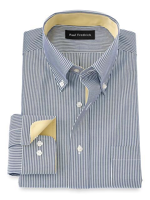 Non-Iron Cotton Stripe Dress Shirt With Contrast Trim - Blue Product Image