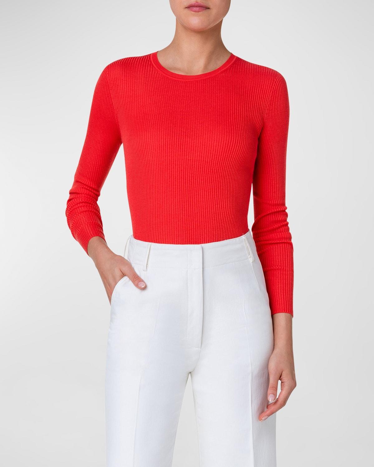 Silk Cotton Seamless Rib Fitted Sweater Product Image