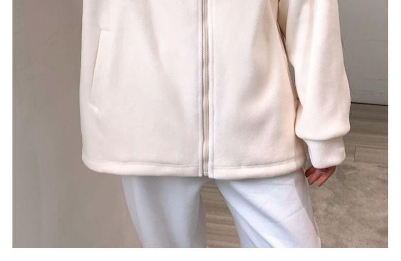 Stand Collar Embroidered Fleece Zip Jacket Product Image