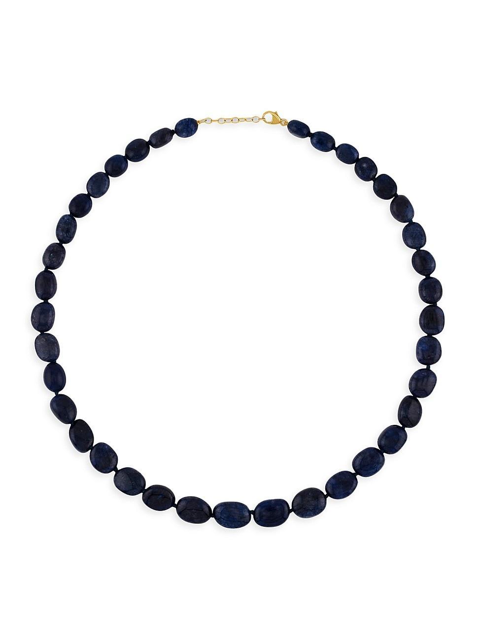 Womens 14K Yellow Gold & Blue Sapphire Beaded Necklace Product Image