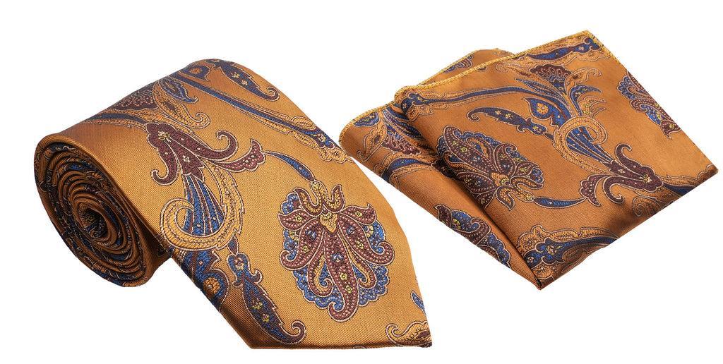 Copper Jacobean Pattern Men's Classic Tie and Pocket Square Set Product Image