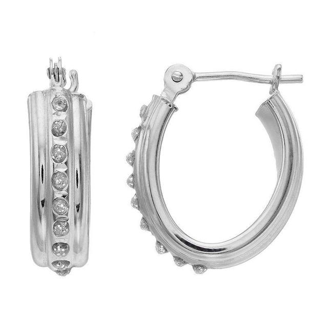 Diamond Fascination 14k White Gold Diamond Accent Oval Hoop Earrings, Womens Product Image