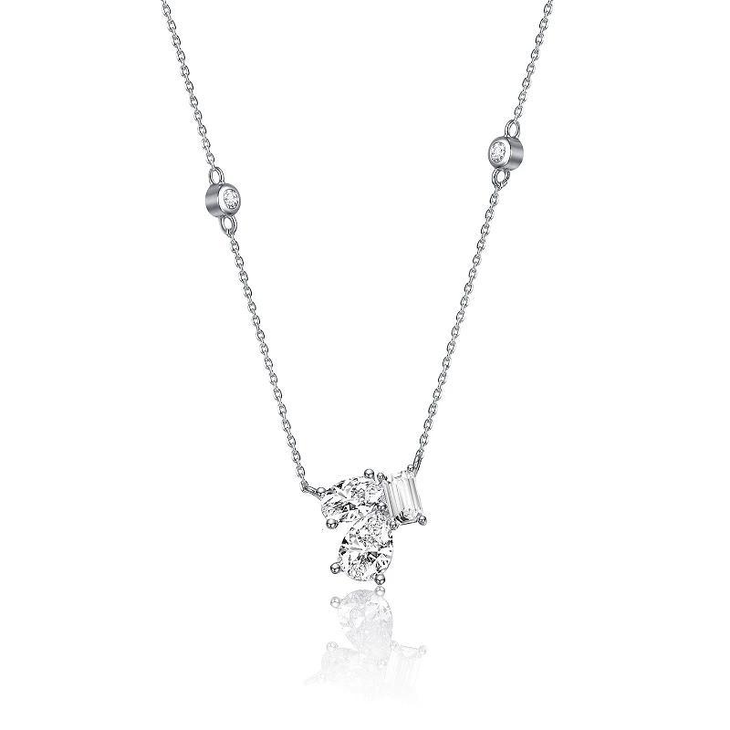 Sterling Silver Cubic Zirconia Cluster Station Necklace, Womens Product Image