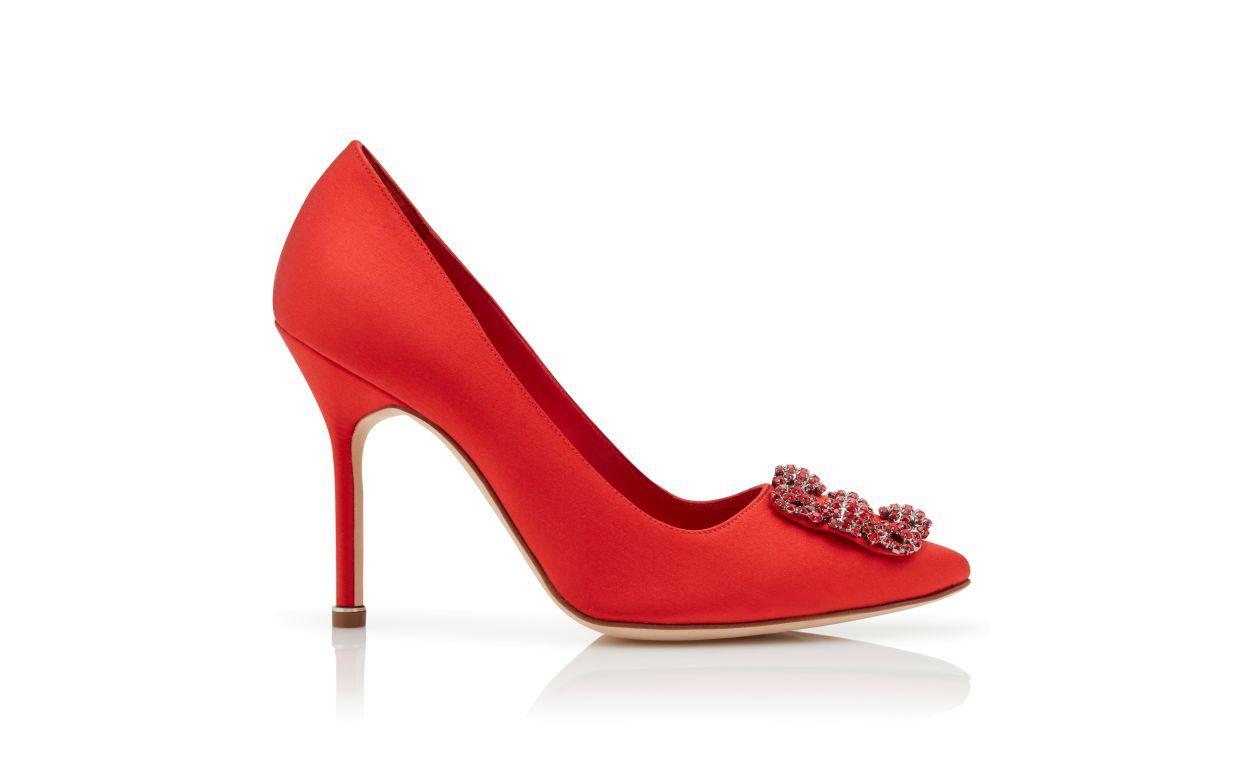 HANGISI RED Red Satin Jewel Buckle Pumps Product Image