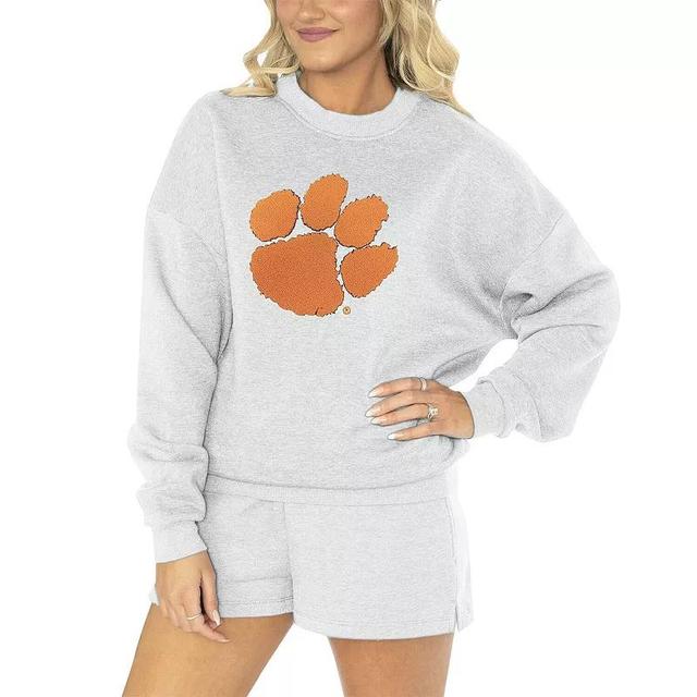 Womens Gameday Couture Ash Clemson Tigers Team Effort Pullover Sweatshirt & Shorts Sleep Set Product Image