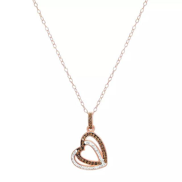 Forever Radiant Rose Gold Tone Over Sterling Silver Brown Crystal Heart Pendant Necklace, Womens Pink Tone Product Image