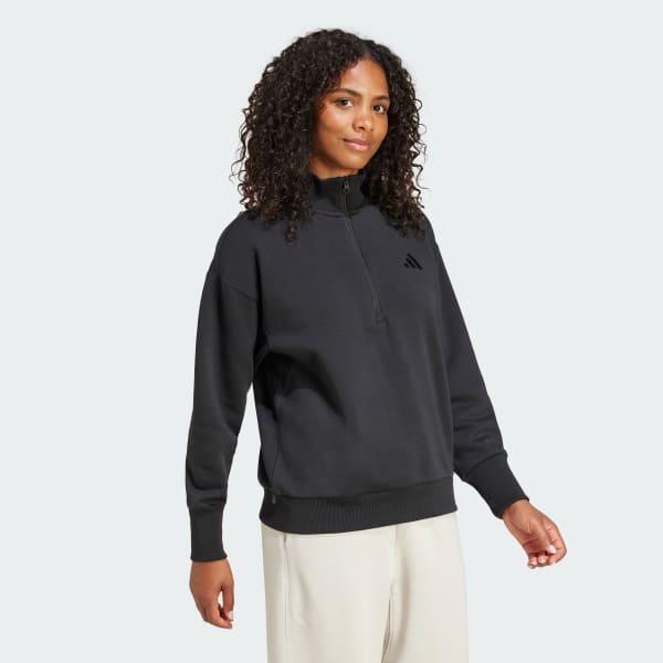 adidas ALL SZN Fleece Loose Quarter-Zip Sweatshirt Black L Womens Product Image