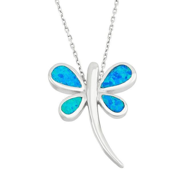 Lab-Created Blue Opal Sterling Silver Dragonfly Pendant Necklace, Womens Product Image