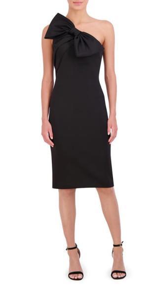 Eliza J Bow Detail One-Shoulder Scuba Crepe Cocktail Dress in Black at Nordstrom, Size 0 Product Image