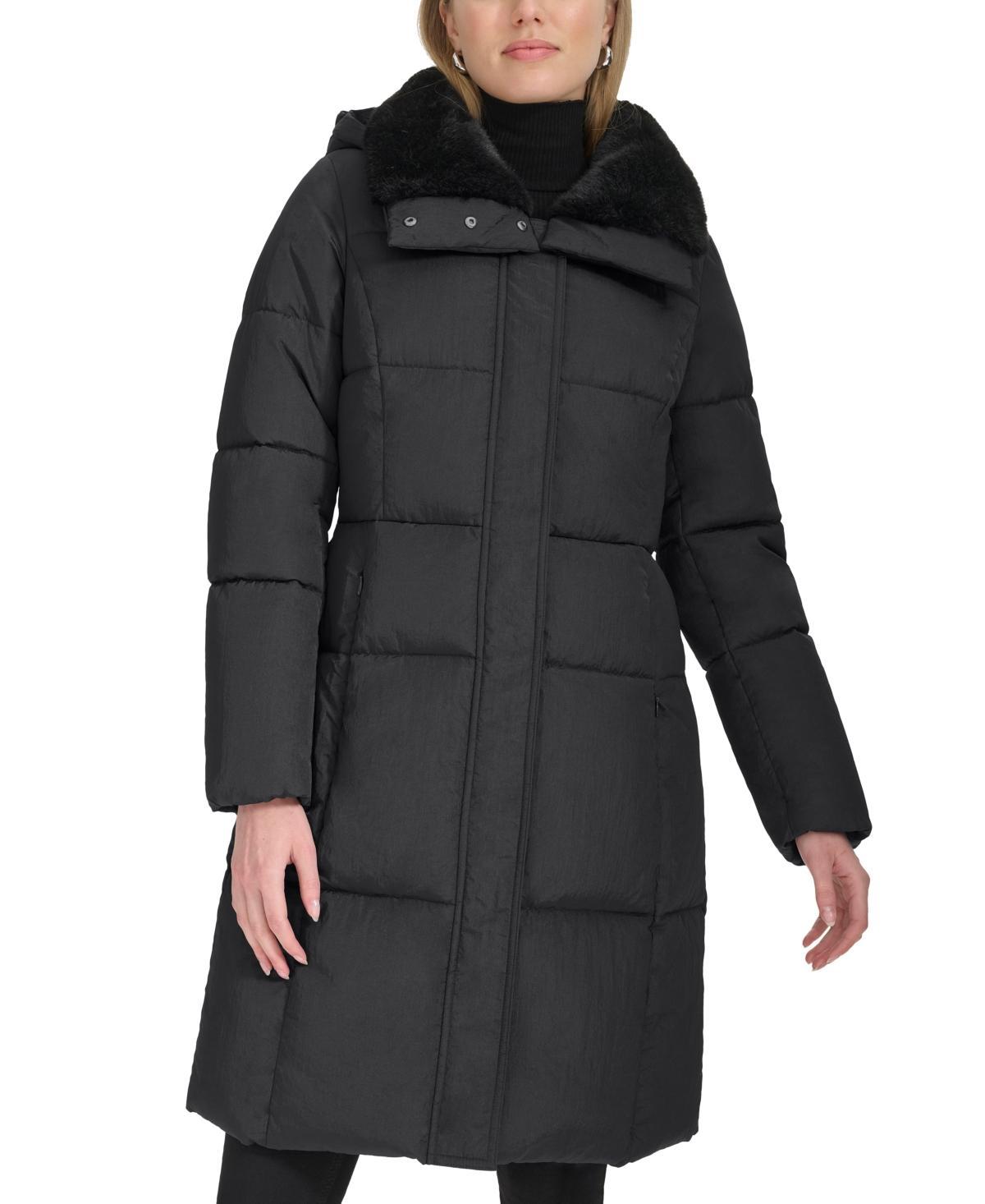 Cole Haan Womens Shine Faux-Fur-Collar Hooded Puffer Coat Product Image