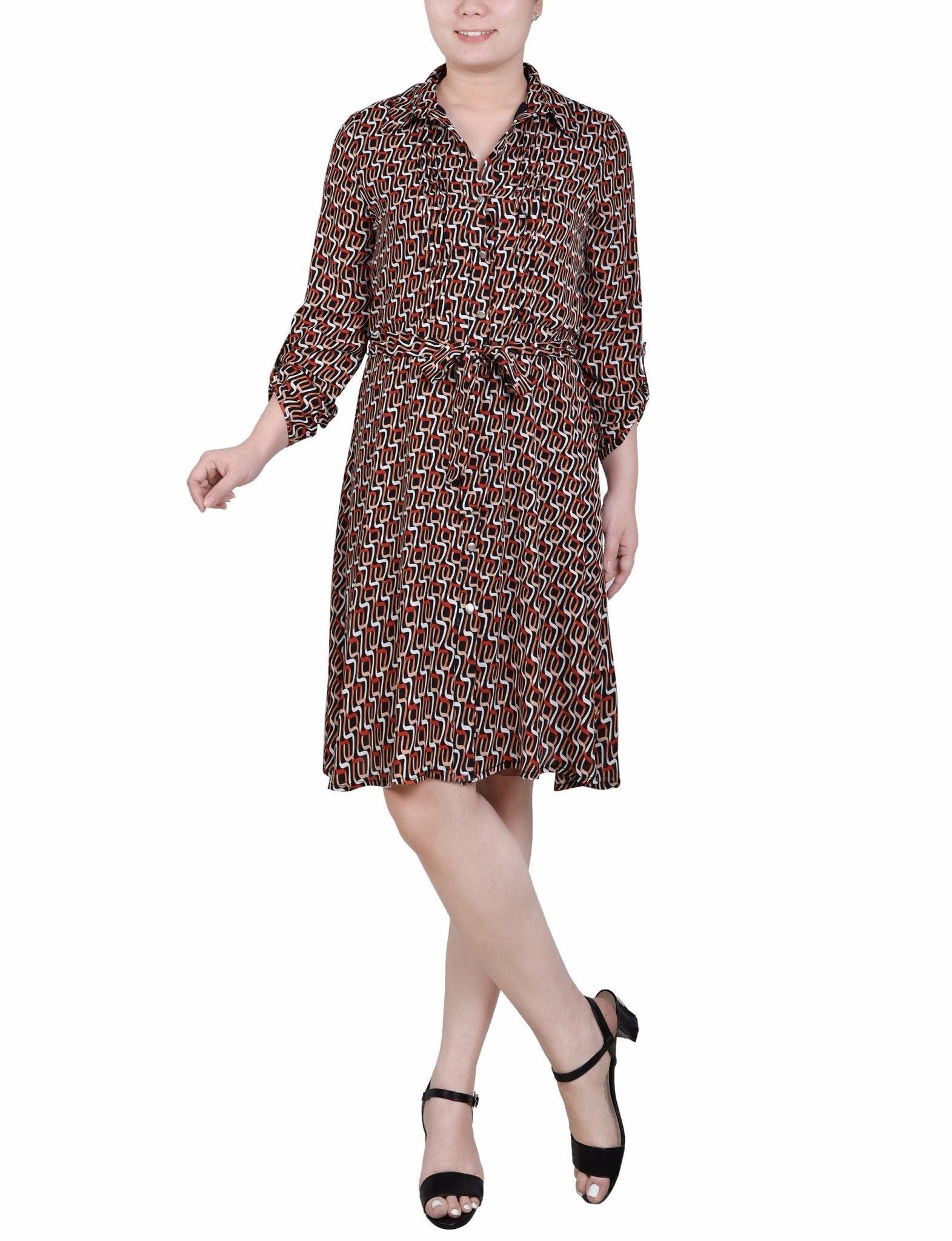 Long Roll Tab Sleeve Dobby Dress - Petite Product Image