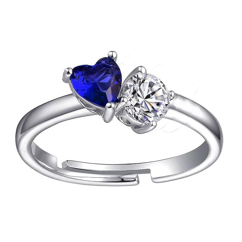 Sterling Silver Blue & White Cubic Zirconia Two-Stone Heart Promise Ring, Womens Product Image