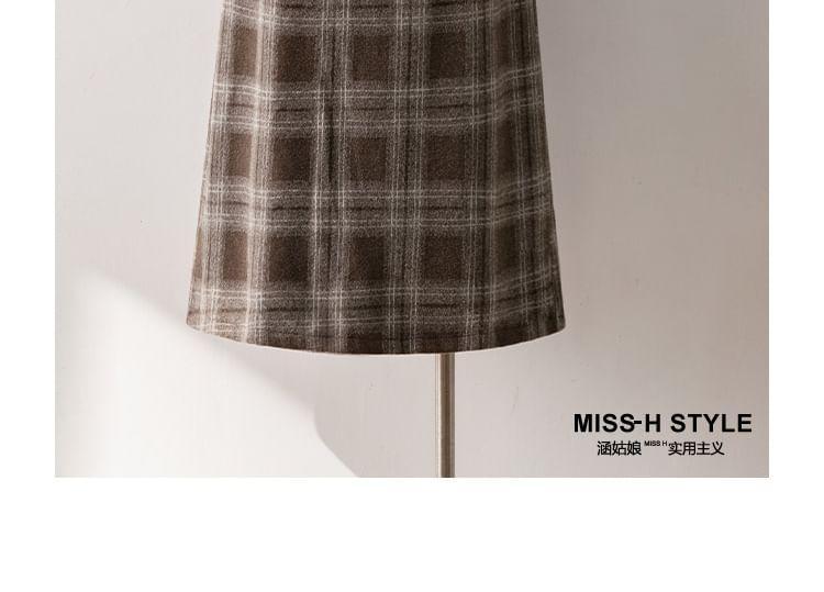 High Waist Plaid Maxi A-Line Skirt Product Image