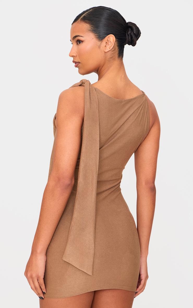 Camel Faux Suede Knot Drape Bodycon Dress Product Image