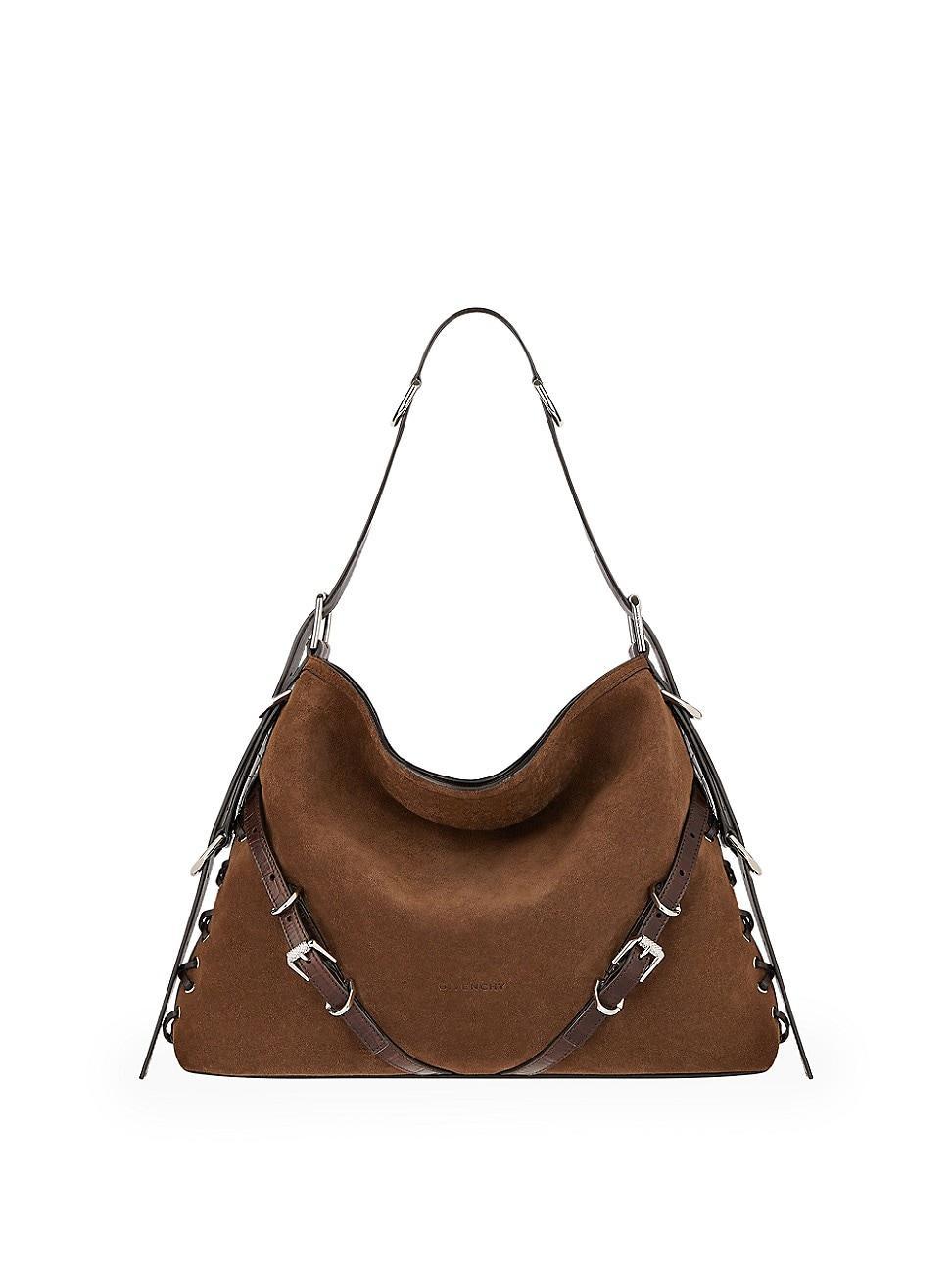 Medium Voyou Shoulder Bag in Suede with Corset Straps Product Image