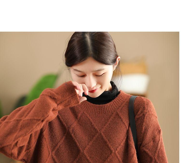 Round Neck Diamond Patterned Oversized Sweater Product Image