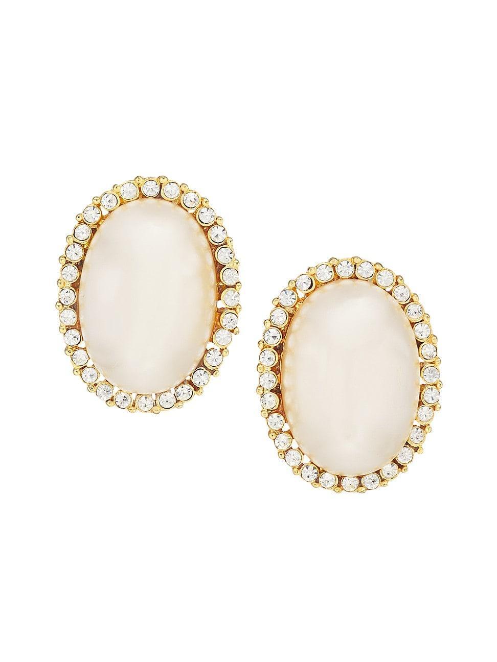 Womens 22K Goldplated Crystal & Faux Pearl Oval Earrings Product Image