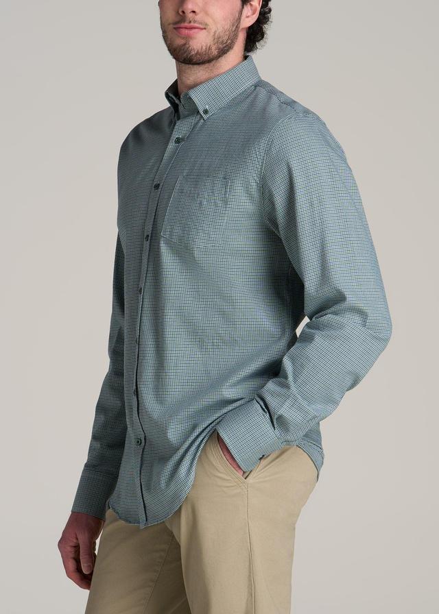 Soft-Wash Button-Up Shirt for Tall Men in Green and Navy Houndstooth Product Image