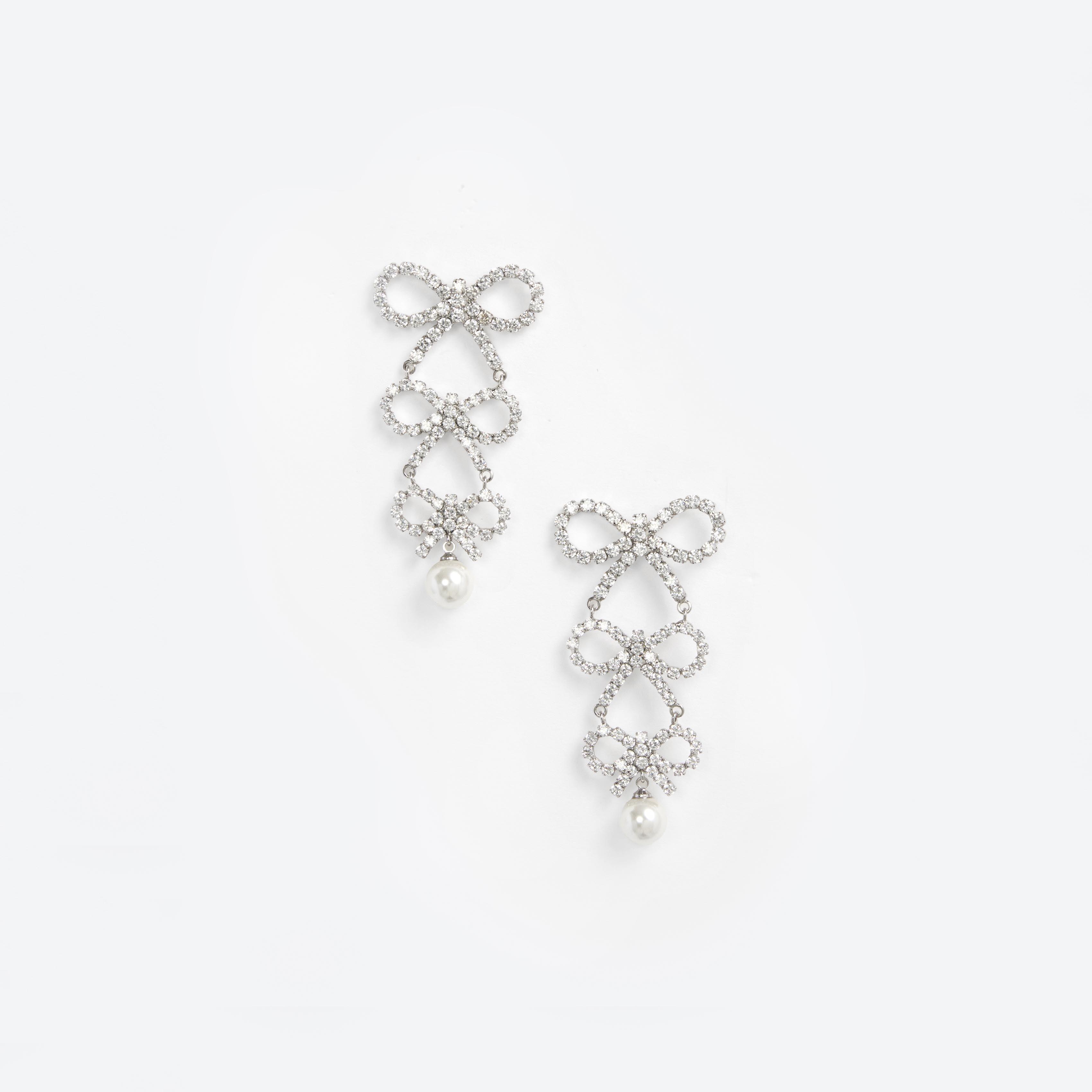 Tiered Crystal Bow Earrings Product Image