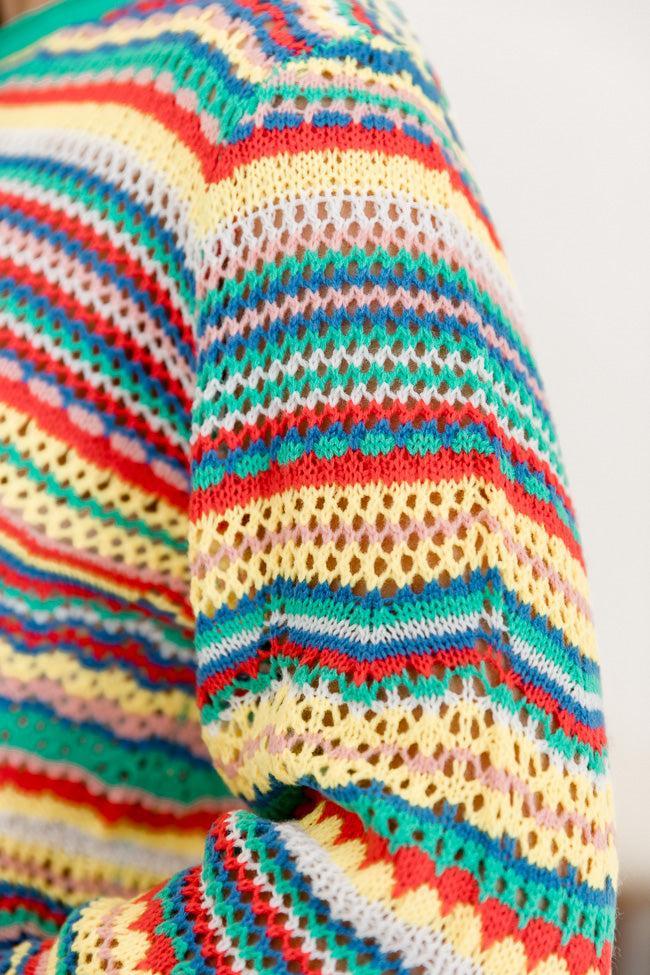 Those Who Wait Green Multi Stripe Crochet Sweater FINAL SALE Product Image