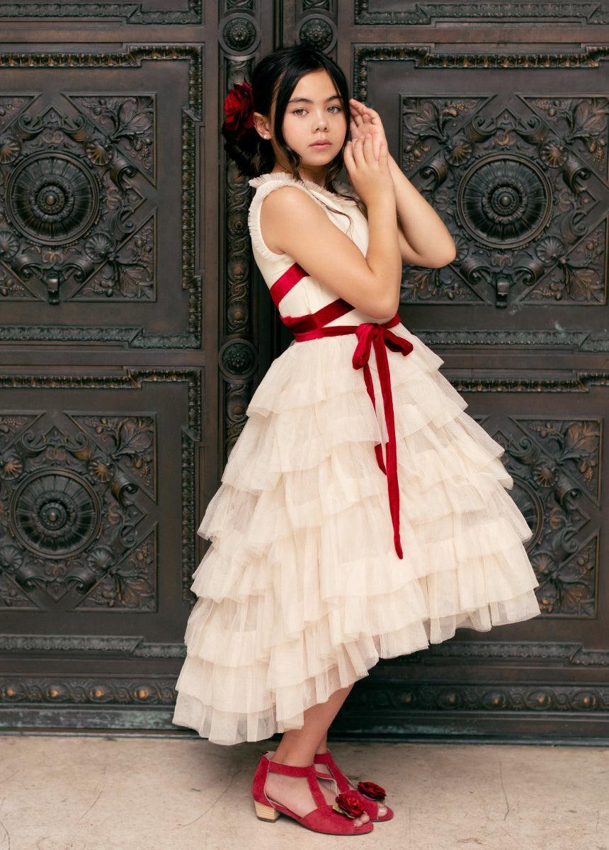 Geneva Petticoat Dress in Cream & Scarlet Product Image