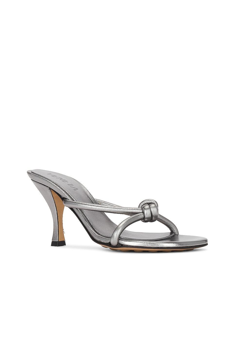 Bottega Veneta Metallic Blink Mule Sandal in Silver - Metallic Silver. Size 36 (also in 36.5, 37, 37.5). Product Image