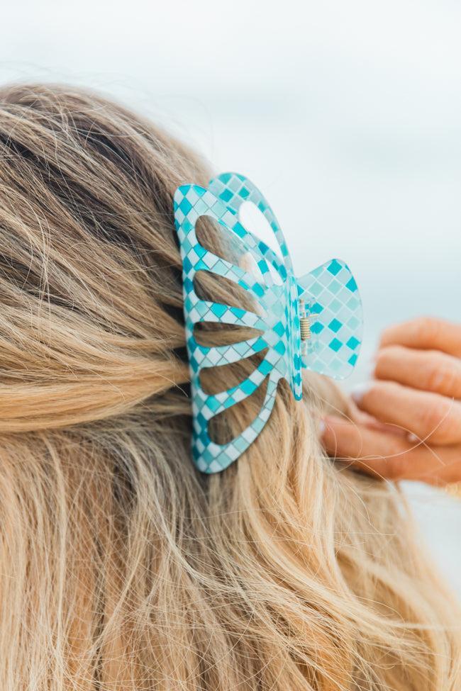 Blue Checkered Hair Clip Product Image