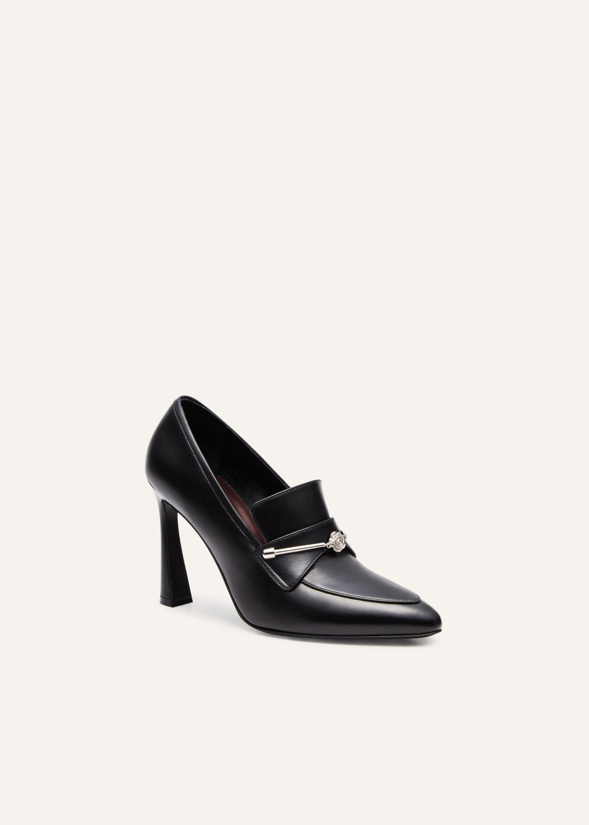 Silver rose loafers in black leather Product Image