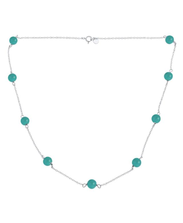 Bling Jewelry Delicate Simple Natural Blue Turquoise Chain Round Ball Bead Tin Cup Necklace For Women .925 Sterling Silver 18 Inch Product Image