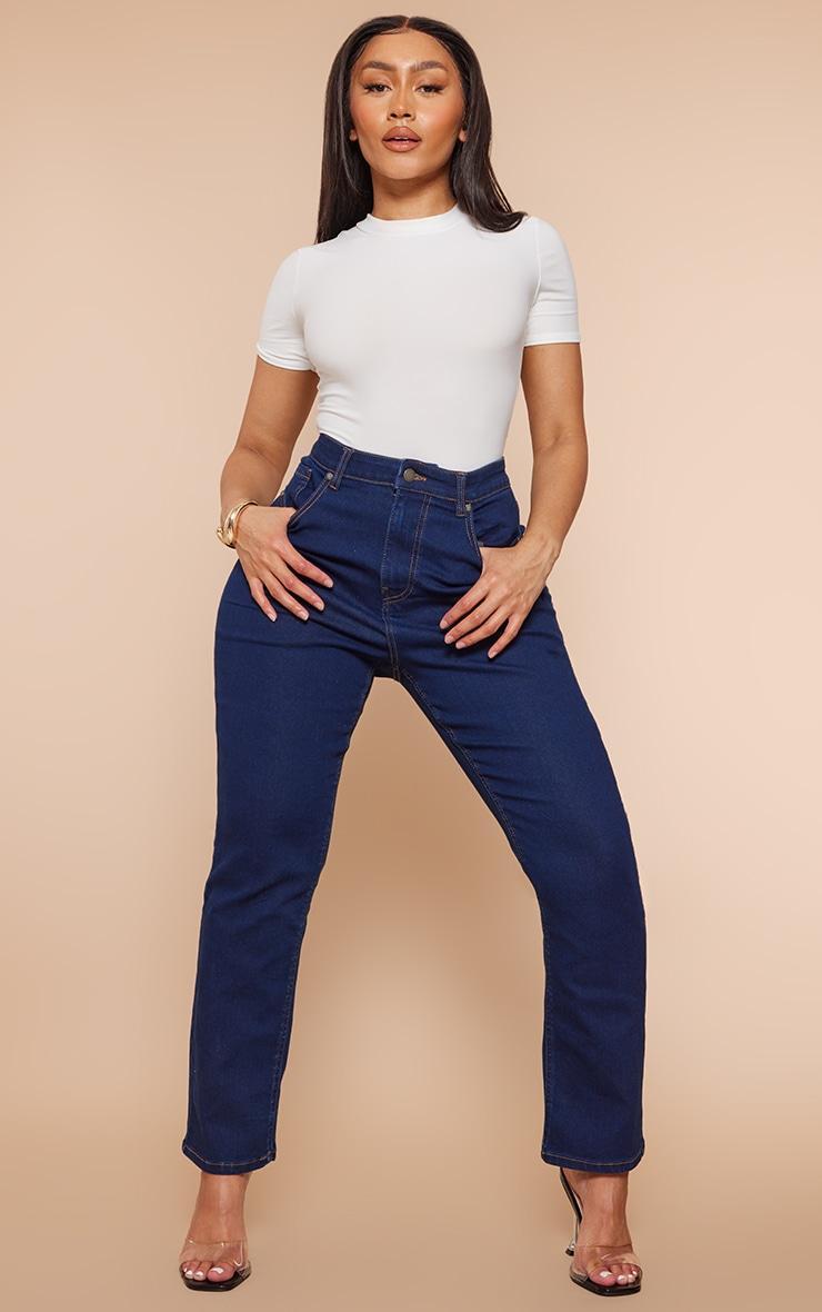 PRETTYLITTLETHING Shape Mid Blue Wash High Waisted Super Stretch Denim Jeans Product Image